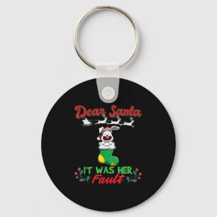 Dear Santa It Was Her Fault Siblings Matching Xmas Key Ring