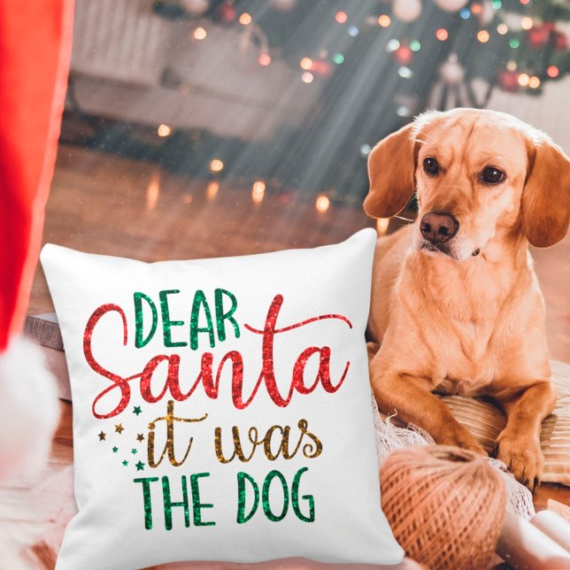 Dear Santa It Was The Dog Glitter Script Festive Cushion (Creator Uploaded)
