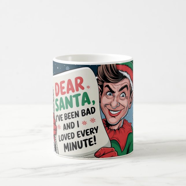 Dear Santa, I've Been Bad Christmas Elf Fun Design Coffee Mug (Center)