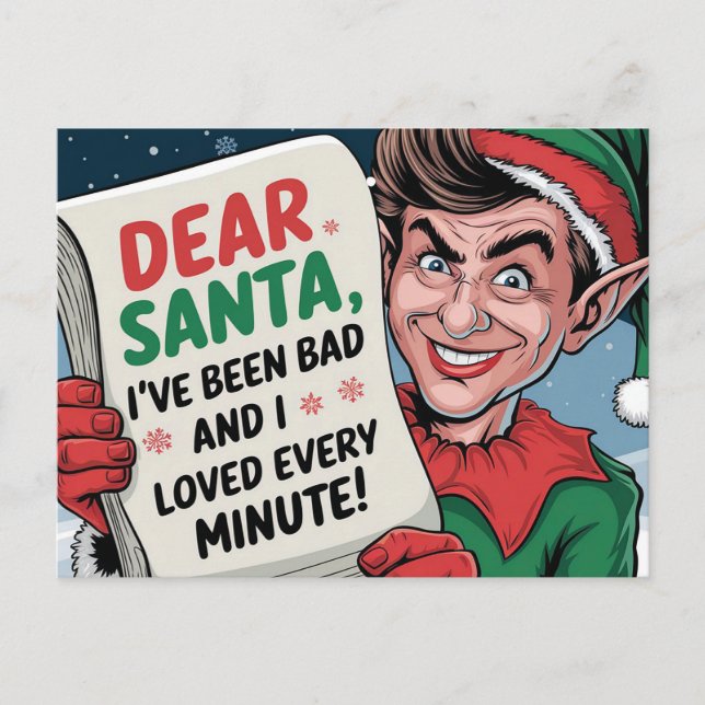 Dear Santa, I've Been Bad Christmas Elf Fun Design Holiday Postcard (Front)