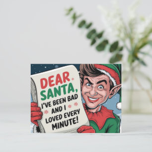 Dear Santa, I've Been Bad Christmas Elf Fun Design Postcard