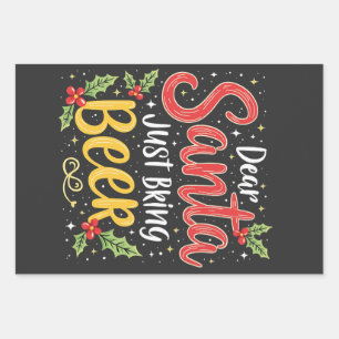 Dear Santa, Just Bring Beer Santa Clause Wrapping Paper Sheet