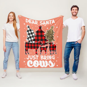Dear Santa Just Bring Cows Christmas Buffalo Plaid Fleece Blanket
