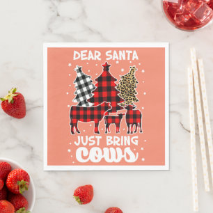 Dear Santa Just Bring Cows Christmas Buffalo Plaid Napkin