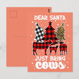 Dear Santa Just Bring Cows Christmas Buffalo Plaid Postcard