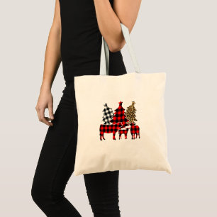 Dear Santa Just Bring Cows Christmas Buffalo Plaid Tote Bag