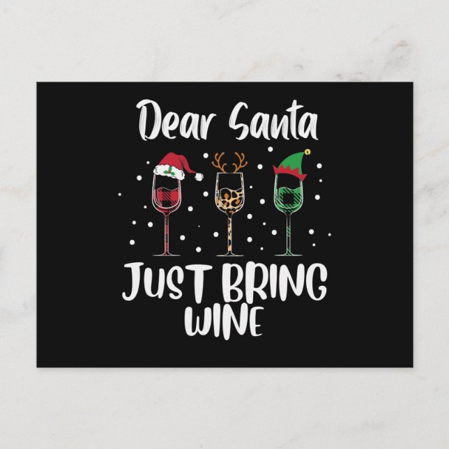 Dear Santa Just Bring Wine Funny Holiday Postcard (Front)