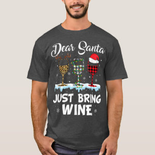 Dear Santa Just Bring Wine Leopard Christmas Light T-Shirt