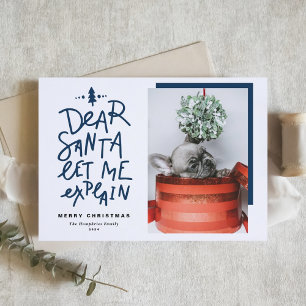 Dear Santa Let Me Explain Blue Pet Merry Christmas Holiday Card