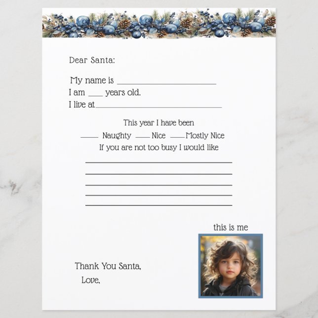 Dear Santa Letter, Add Your Child's Photo (Front)