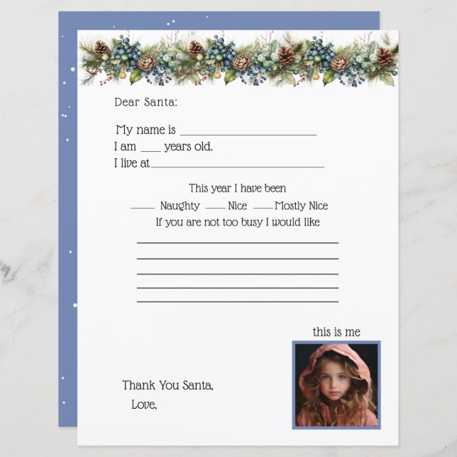 Dear Santa Letter, Add Your Child's Photo (Front/Back)