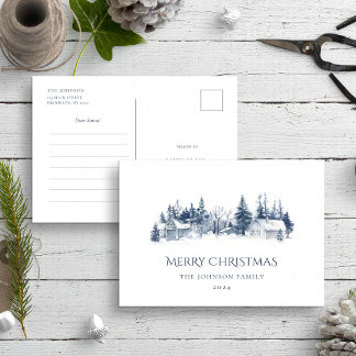 Dear Santa Letter Blue Christmas Winter Village Postcard