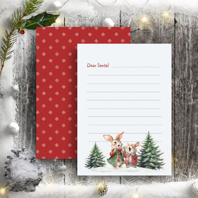 Dear Santa Letter Cute Funny Bunnies Baby Red  Holiday Card (Creator Uploaded)