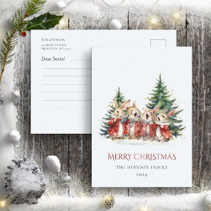 Dear Santa Letter Cute Funny Bunnies Baby Red  Postcard