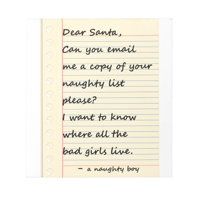 DEAR SANTA LETTER from a naughty boy Notepad (Front)