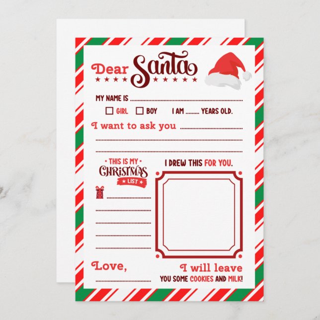 “Dear Santa” Letter  Invitation (Front/Back)