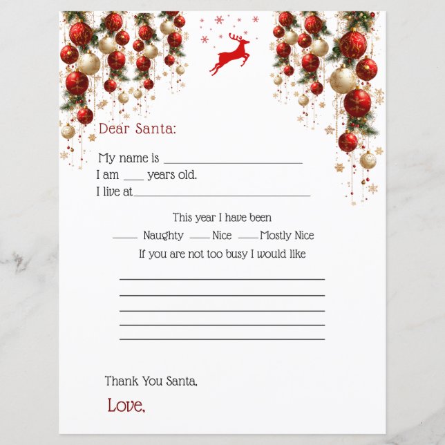 Dear Santa Letter Red GoldOrnaments Christmas Tree (Front)