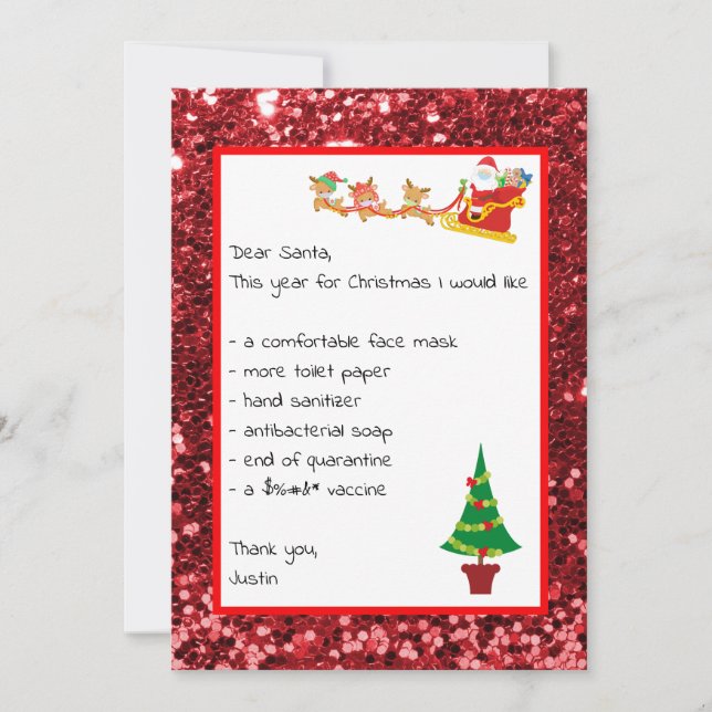 Dear Santa List Letter Funny 2021 Christmas Holiday Card (Front)