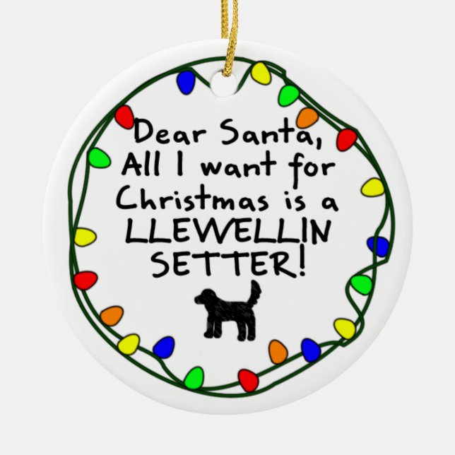 Dear Santa Llewellin Setter Ceramic Ornament (Front)