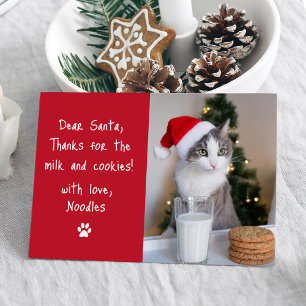 Dear Santa Milk and Cookies Red Pet Photo Funny Holiday Card