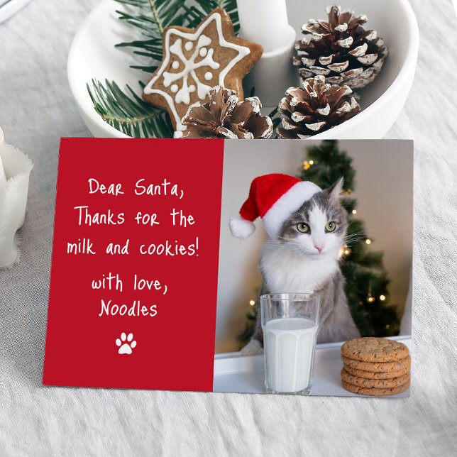 Dear Santa Milk and Cookies Red Pet Photo Funny Holiday Card (Creator Uploaded)
