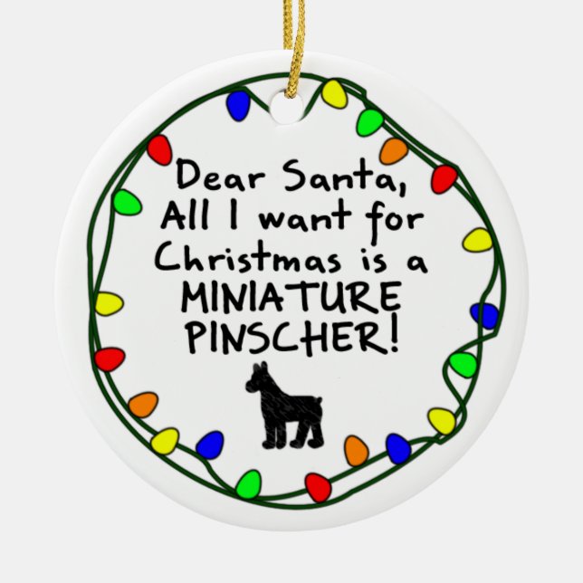 Dear Santa Miniature Pinscher Ceramic Tree Decoration (Front)