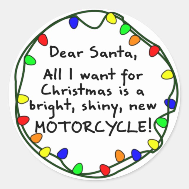 Dear Santa Motorcycle Classic Round Sticker (Front)
