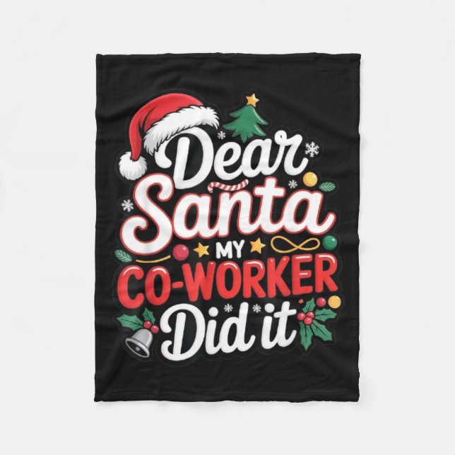 Dear Santa My Co-worker Did It Funny Christmas Cow Fleece Blanket (Front)
