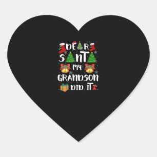Dear Santa My Grandson Did It Christmas Heart Sticker