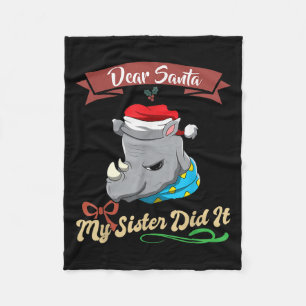 Dear Santa My Sister Did It Siblings Christmas Fleece Blanket