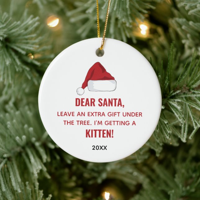 Dear Santa New Kitten Personalised Cat Adoption Ceramic Ornament (Tree)