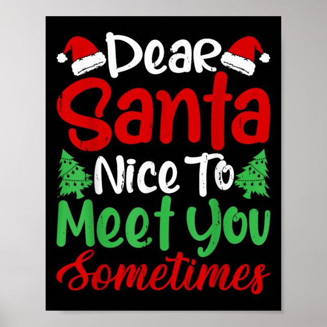 Dear Santa Nice To Meet With You Sometimes! Funny  Poster (Front)