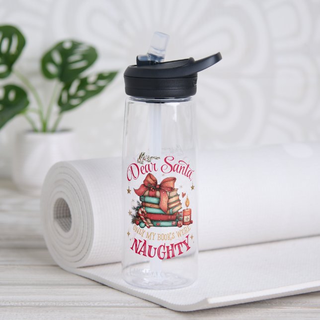 Dear Santa, Only My Books Were Naughty  Water Bottle (Yoga (Rotated))