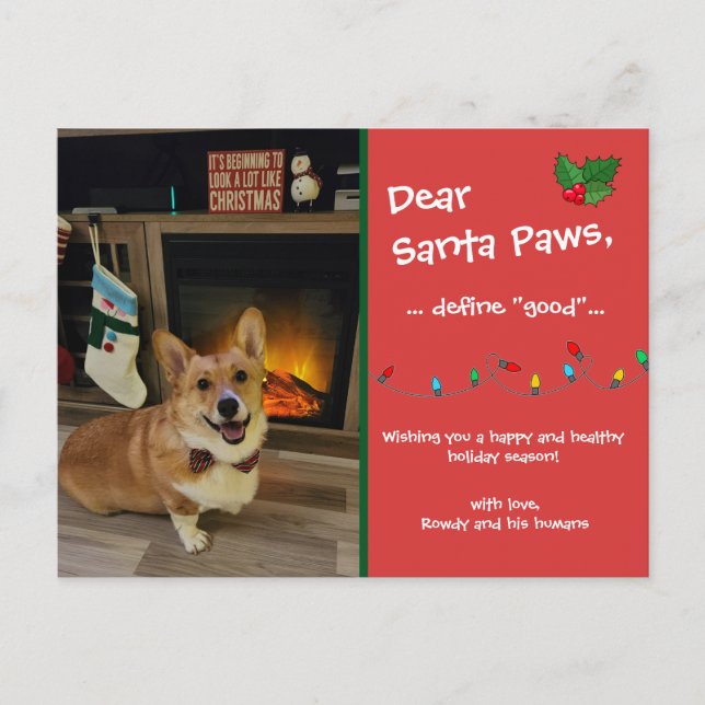 "Dear Santa Paws" Customisable Holiday Postcard (Front)