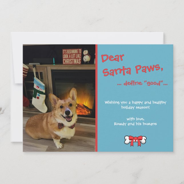 "Dear Santa Paws" Customisable Pet Holiday Card (Front)