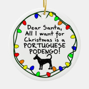 Dear Santa Portuguese Podengo Ceramic Tree Decoration
