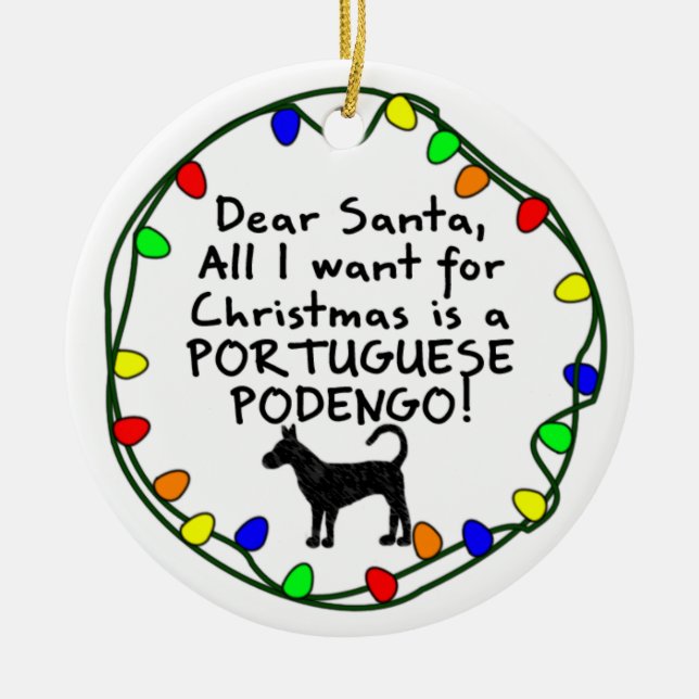 Dear Santa Portuguese Podengo Ceramic Tree Decoration (Front)