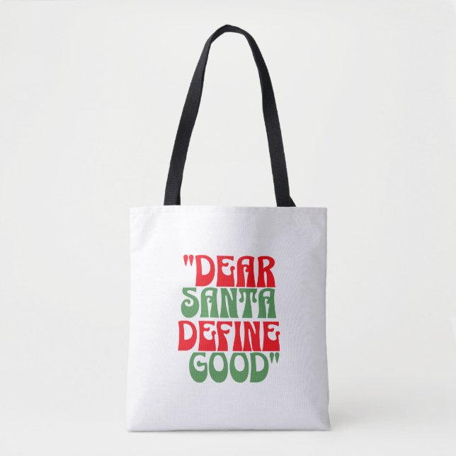 Dear Santa Red and Green Groovy Retro Font Tote Bag (Front)