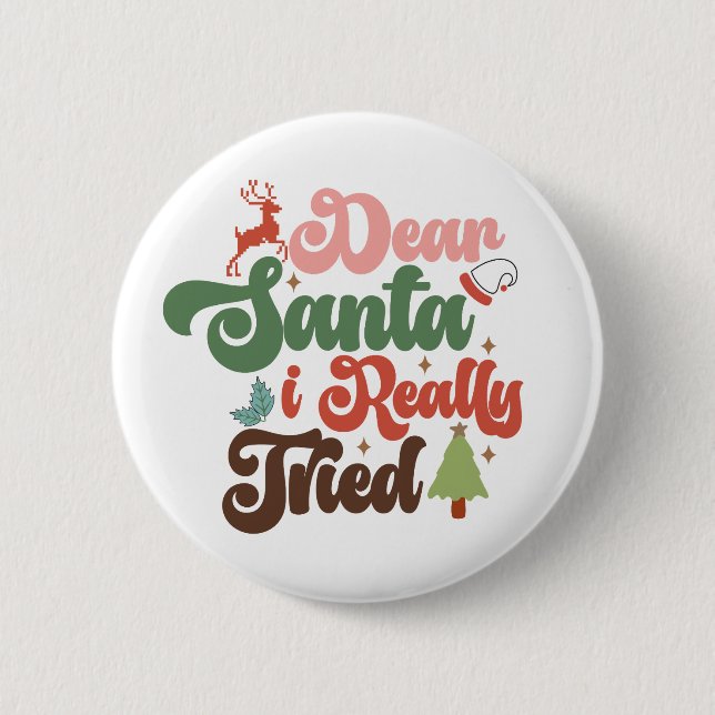 Dear Santa Retro Groovy Christmas Holidays 6 Cm Round Badge (Front)