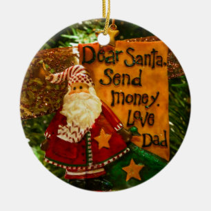 Dear Santa Send Money Ceramic Tree Decoration