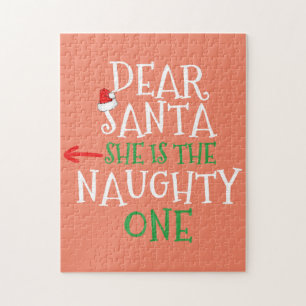 Dear Santa She Is The Naughty One Gift Matching Jigsaw Puzzle