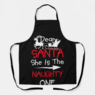 Dear Santa She The Naughty One Matching Christmas Apron