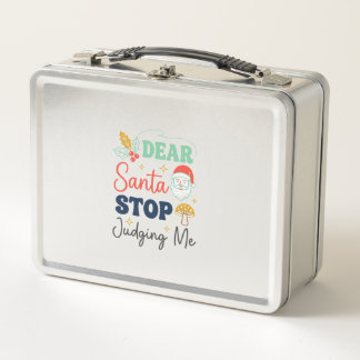 Dear Santa Stop Judging Me Christmas Mushroom Holl Metal Lunch Box