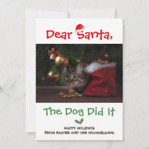 Dear Santa, The Dog Did It Funny Pet Photo Holiday Card