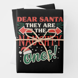Dear Santa They Are The Naughty Ones Christmas Wrapping Paper Sheet