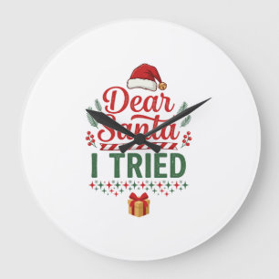 Dear Santa Tried Christmas Hat Present Box Large Clock
