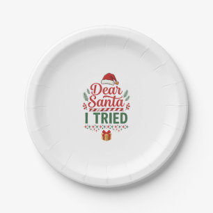Dear Santa Tried Christmas Hat Present Box Paper Plate