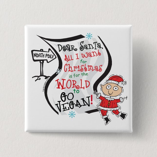 Dear Santa Vegan Wish 15 Cm Square Badge (Front)