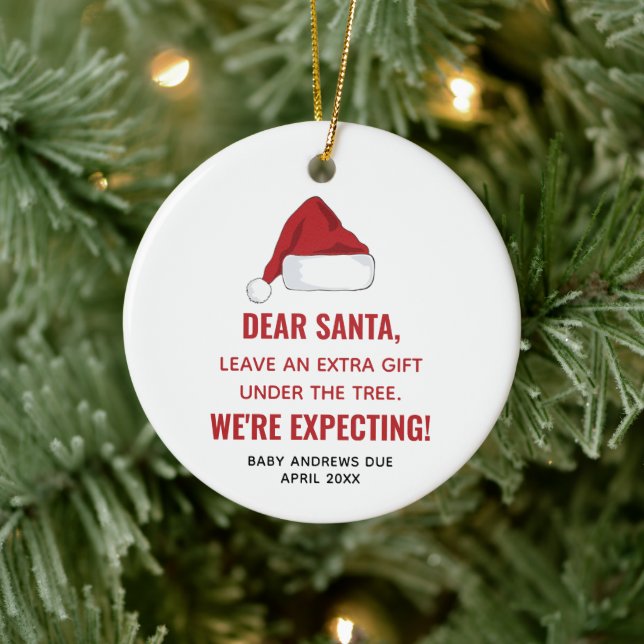 Dear Santa We're Expecting Personalised Pregnancy Ceramic Ornament (Tree)