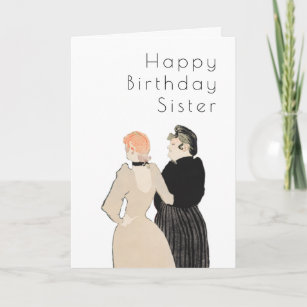 Dear Sister Vintage Lautrec Art Deco Birthday Card